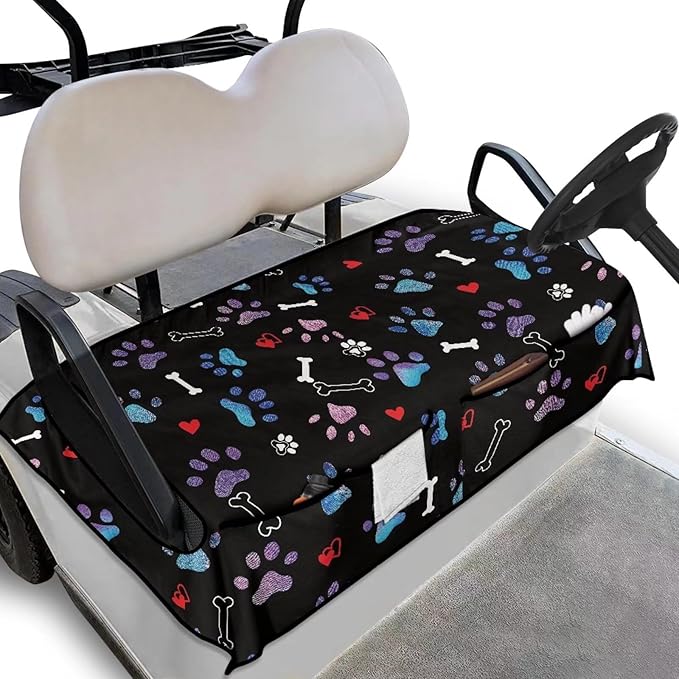 Biyejit Golf Cart Seat Covers with 4 Pockets Golf Cart Seat Towel Blanket Fits 2-Seat Golf Carts, Golf Cart Accessories
