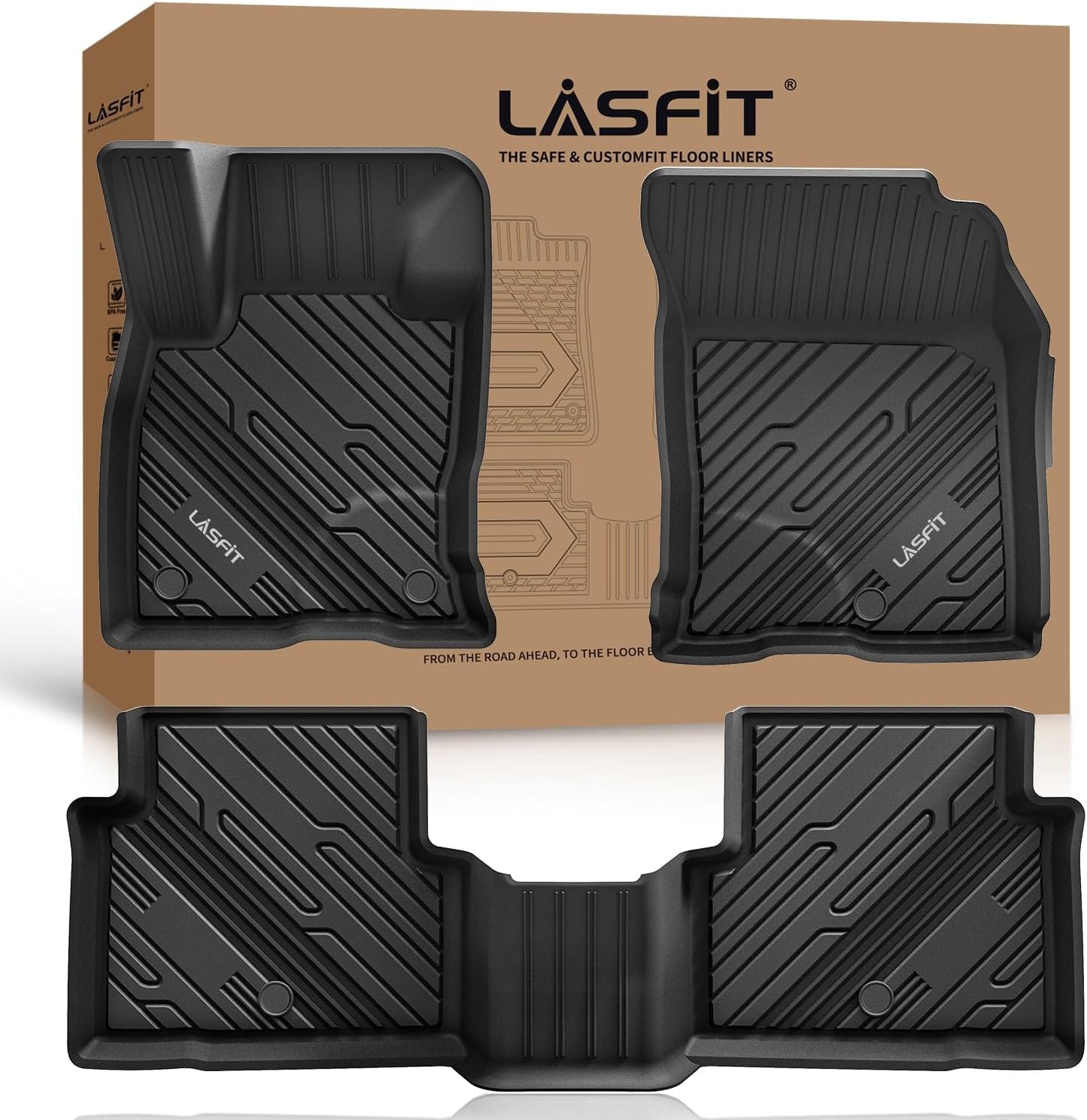 LASFIT Floor Mats for Ford Bronco Sport 2025 2024 2023 2022 2021 Carpeted Floor All Weather Protector Custom Fit TPE Car Liners, 1st & 2nd Row 3pcs Black