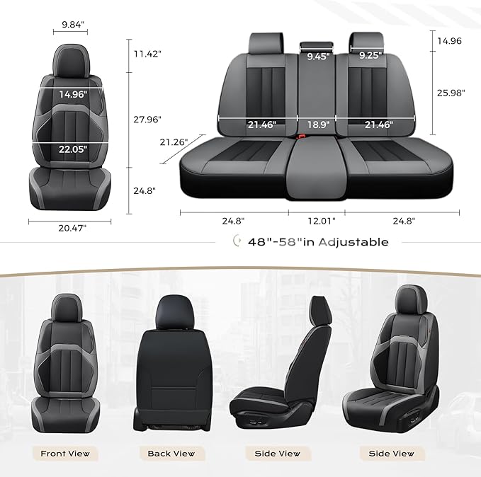 Coverado Car Seat Cover, Cover for Cars Front Seat, Premium Leather, Universal Fit Waterproof Seat Protectors, Car Seat Cushion Non-Slip for Most Cars-BlackGray