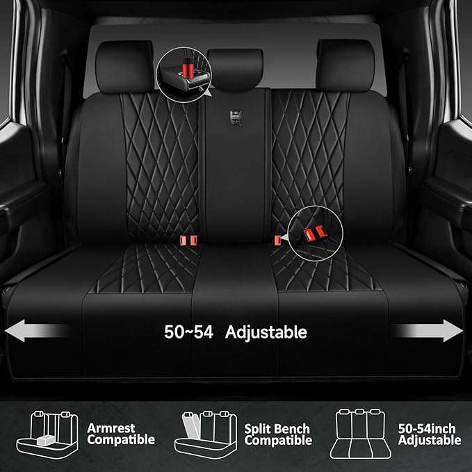 CAR PASS Luxury Faux Leather Rear Bench Car Seat Covers, Waterproof Anti Slip Back Seat Covers, Deluxe Automotive Backseat Cover Universal Fit for Most Cars Sedan SUV Pickup Truck (All Black)