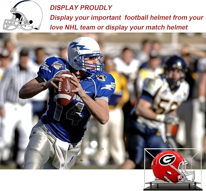 Football Helmet Display case Full Size,Self-Assembly Acrylic Helmet Display Case with Black Protection Holder Base,UV Protection Clear Sports Memorabilia Showcase for Basketball Sneakers