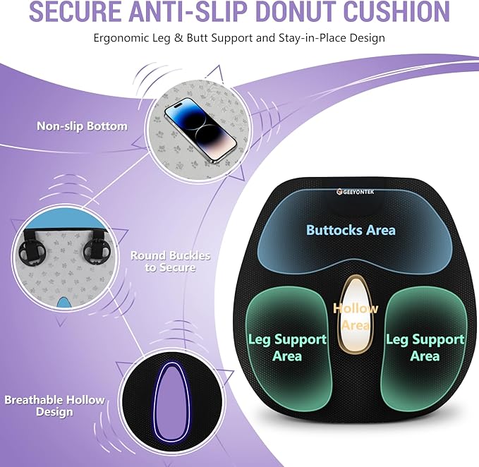Car Seat Cushion and Lumbar Support Headrest Pillow Mesh Cover Memory Foam Ergonomic Car Cushion Back Neck Support Pillow Sciatica & Back & Tailbone Pain Relief Pillow Black