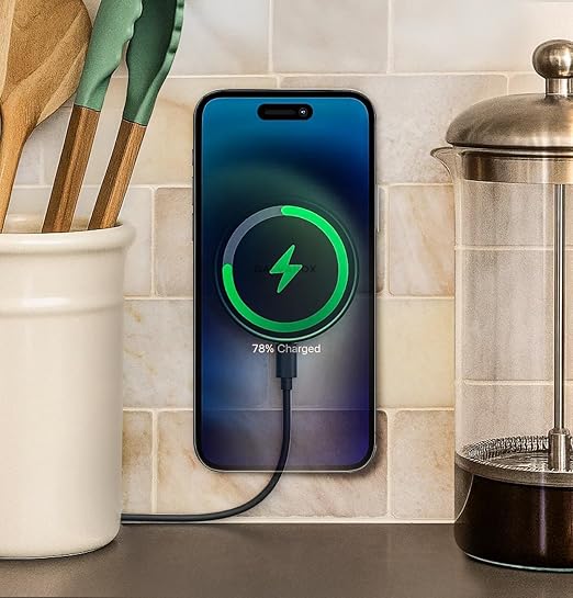 Galvanox Stick-On Magnetic Wireless Charger, Compatible with MagSafe (15W) iPhone Fast Charging, Low-Profile Pad for Wall, Home Office, Magnet Car Mount with Removable USB-C (Adhesive Mounting)