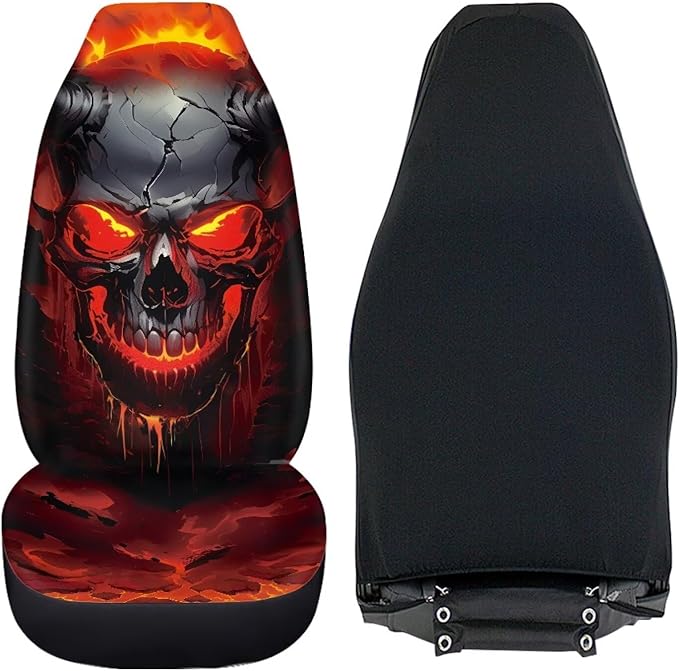 Halloween Red Skull Car Seat Covers Elastic Fabrics Breathable Car Seat Cover Easy to Install Auto Interior Accessories 2 Pcs Set for SUV, Vans,Sedan,Truck