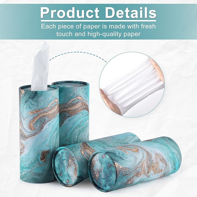 SINGARO Car Tissue Holder, 4 Pack Car Cup Holder Facial Tissues with Travel Tissue Bag, Quick and Convenient Flower Combination Car Tissue Box(4 Canisters/200 Tissues) Green