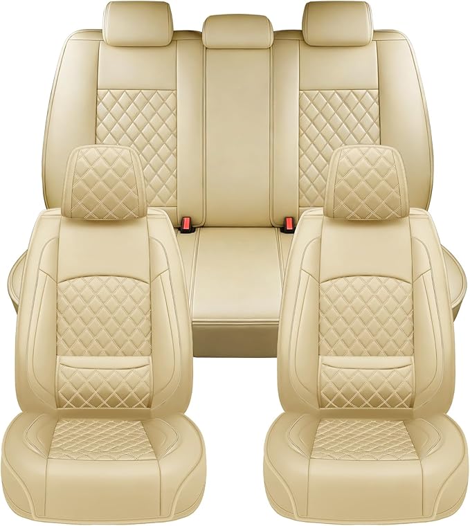 Fit for Santa Cruz Seat Covers Compatible with Hyundai Santa Cruz 2022-2026 - Waterproof Breathable Leather Automotive Seat Cushions Protector,Airbag Compatible,Full Set 5 Seats(Beige)