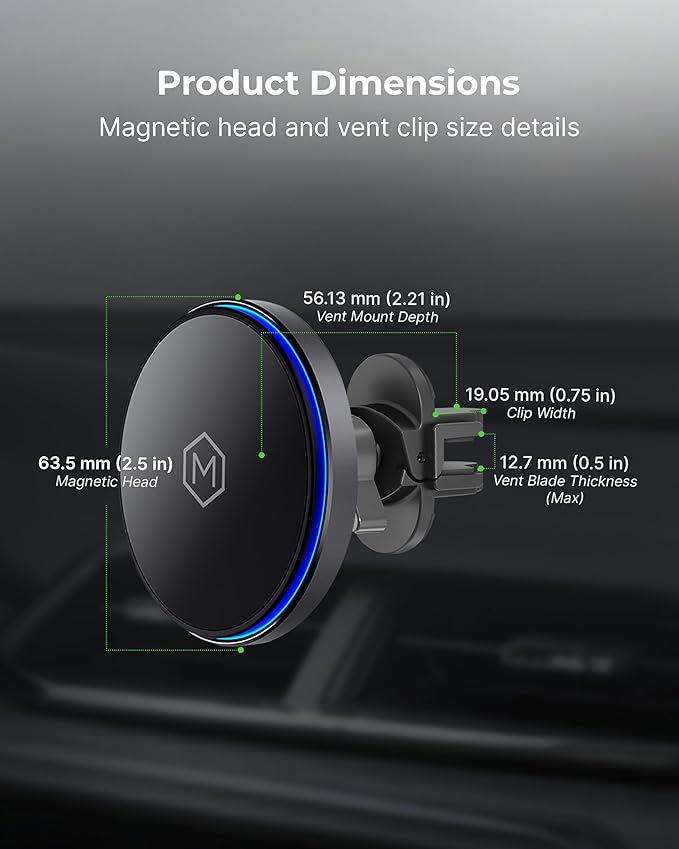 Mag Switch Qi2 Mag Safe Wireless Car Charger Air Vent Mount, 15W Fast Charger with a built in on/off switch for charging, Strong N52 Magnets, Compatible with iPhone 14/15/16/17 Iphone Air