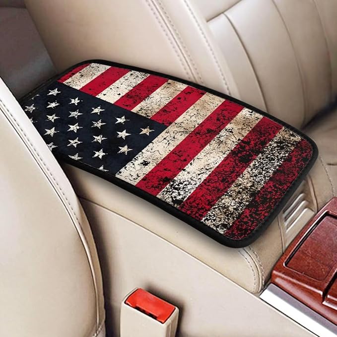 American Flag Center Console Cover Vintage Brown Red Black Armrest Cover Middle Console Covers Accessories Arm Rest Seat Box Covers Protector