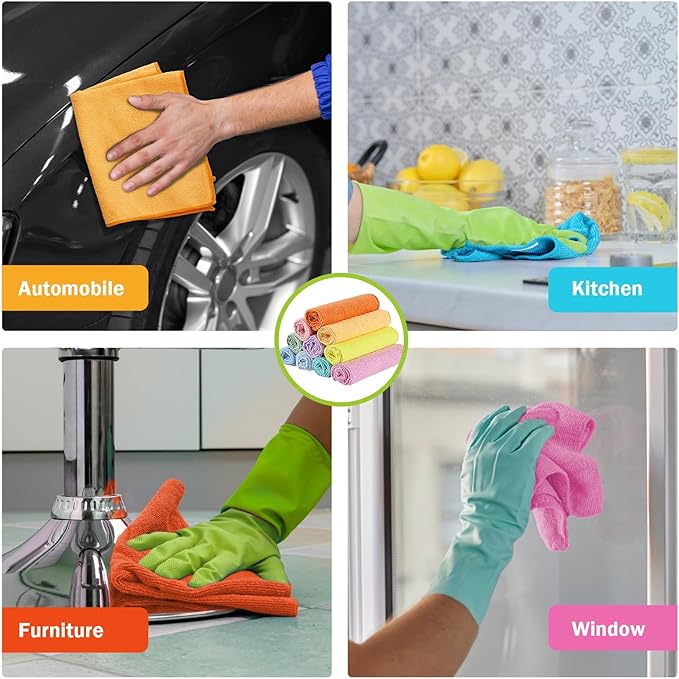 AIDEA Microfiber Cleaning Cloth, 20PK, Colorful Lint-Free Vibrant Cleaning Rags, Microfiber Towels for Cars, Wash Cloths, Dusting Cloth for Home, Window, Cleaning Supplies, 11.5"×11.5"