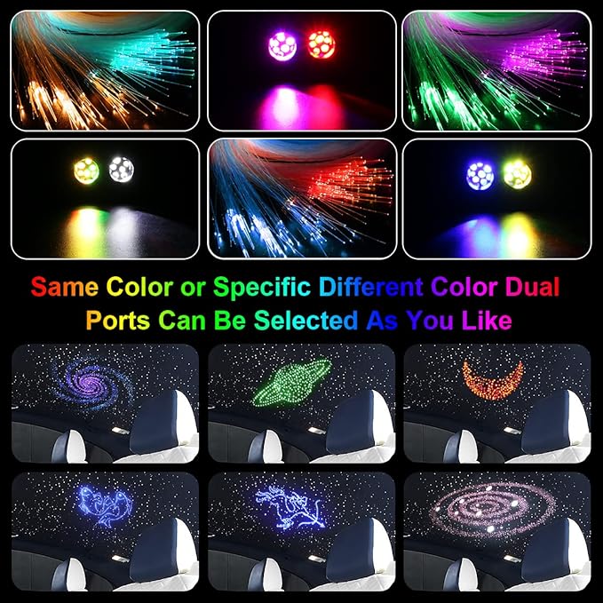 AKEPO 20W Twinkle Dual-Head Dual Color Fiber Optic Lights, Fiber Optic Star Ceiling Light Kit Sound Activated APP Remote Control for Car Starlights Headliner/Home 1100pcs 13.1ft/4m Fiber Strands