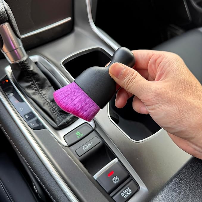 Car Detailing Brush, Soft Bristle Cleaning Brush, Scratch-Free Auto Duster Tool for Dashboard, Air Vents, Leather & Interior Cleaning (Black&Purple&Rose)