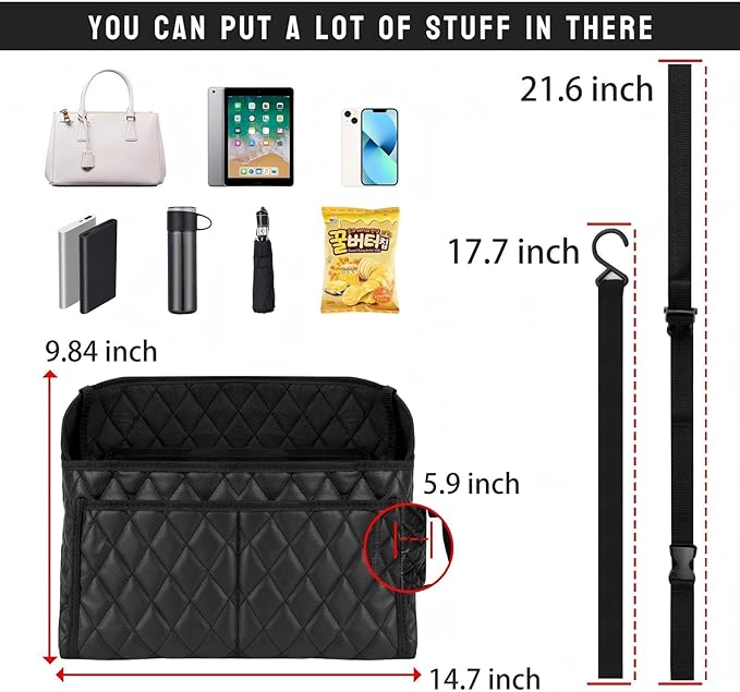 Car Handbag Holder Between Seat Durable Leather Seat Back Organizer Pet & Kids Driver Storage Netting Pouch Driver Storage Netting Pouch (Upgraded Black B)