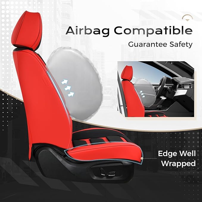 Coverado Car Seat Covers, Front Covers for Cars, Car Seat Cover Front Seats, Automotive Seat Cover, Waterproof, Leather Car Seat Cushion, Universal Interior Covers Seat Protectors for Most Cars Red