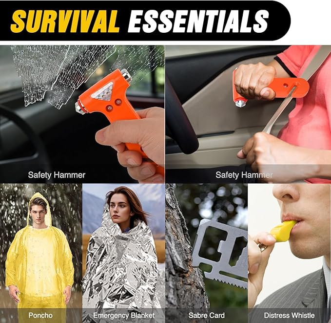 Nilight Car Emergency Kit with Jumper Cable Air Compressor Tire Repair Essential Tools First Aid Alligator Connector Electrical Kit for Travel Camping Outdoor Cars Truck SUV RV