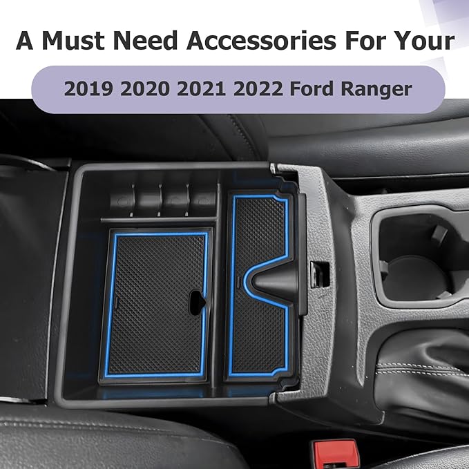 LUWU Ranger Center Console Organizer for 2019 2020 2021 2022 2023 Ford Ranger XL/XLT/Lariat/Raptor Accessories Armrest Console Storage Box Glove Organizer Tray ABS Material Blue