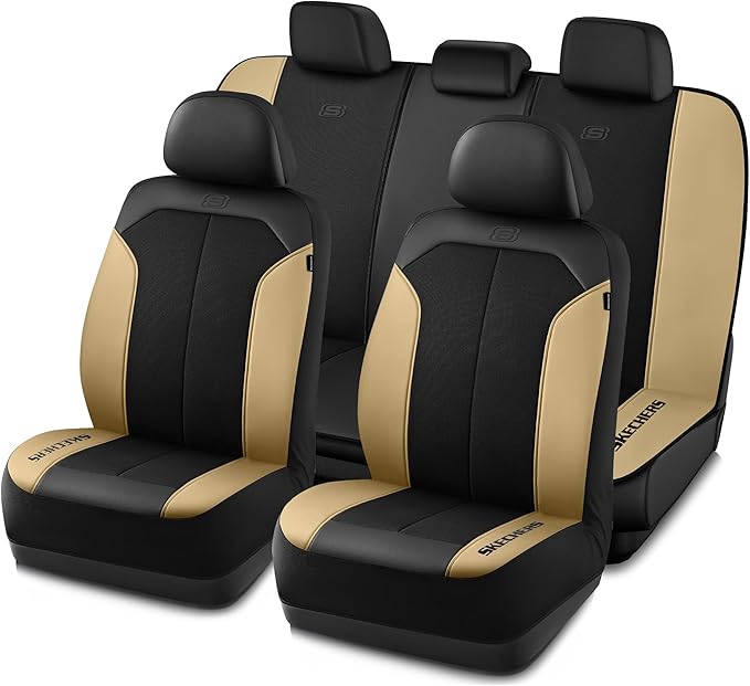 Skechers Car Seat Covers,GOGA Mat Oxford Cloth Seat Covers,Waterproof Car Seat Covers Full Sets,Automotive Universal Fit Seat Cover for Most Cars, Suvs, Trucks,Beige