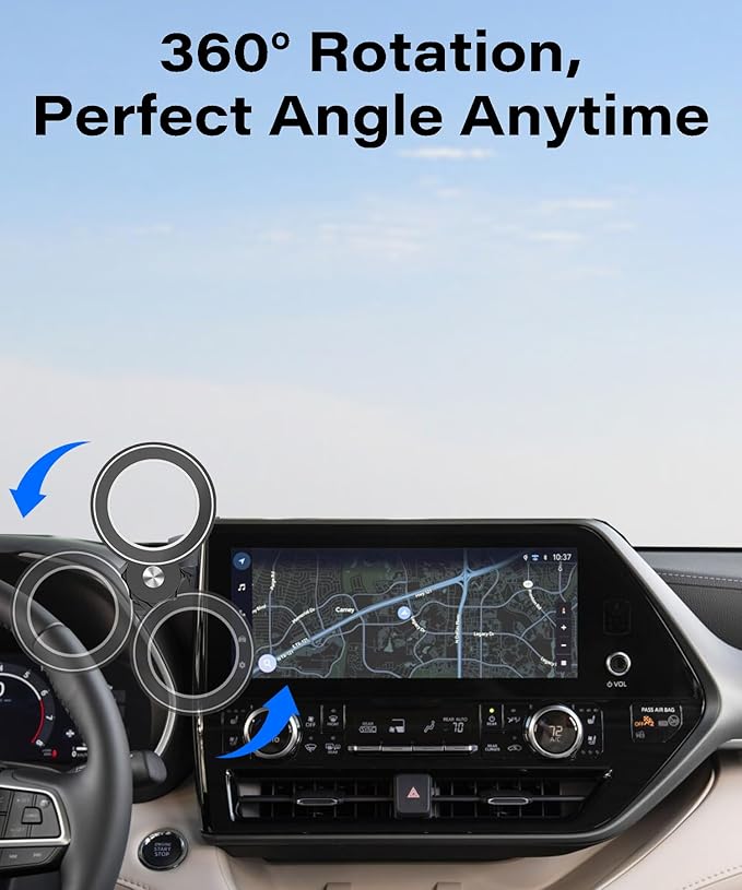 Car Phone Holder for 2020-2026 Toyota Highlander Accessories Compatible with MagSafe Cell Phone Mount 360° Rotation Does Not Affect Air Vent,Dashboard Original-Size Replacement Model