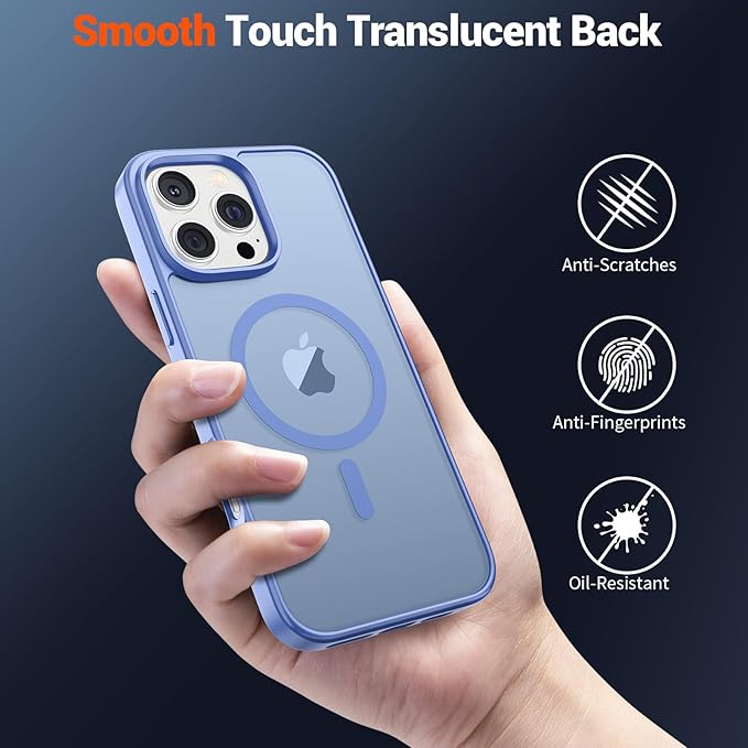 SUPFINE Magnetic for iPhone 16 Pro Max Case (Compatible with MagSafe) (Military Grade Drop Protection) Slim Translucent Matte Shockproof Phone Cover,Blue Purple