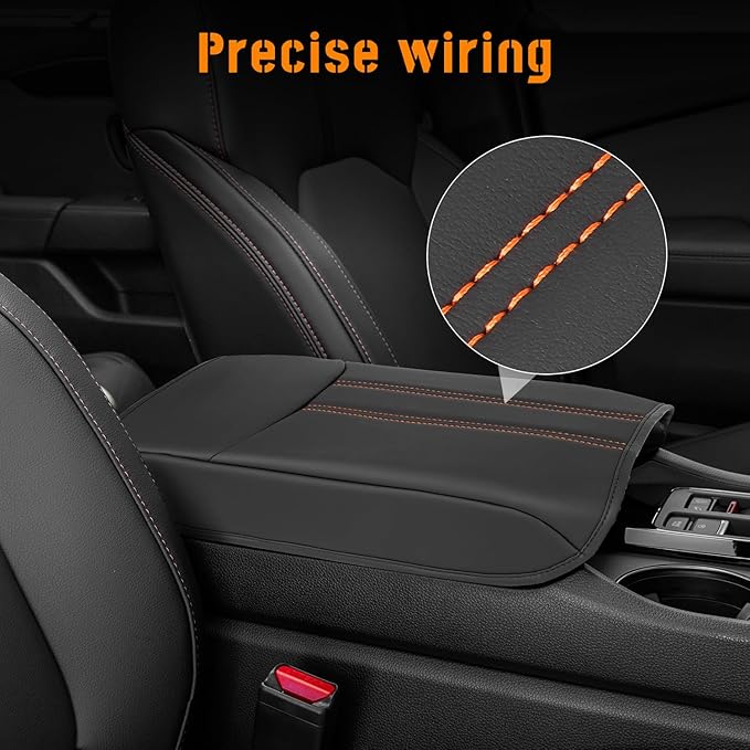 Center Console Armrest Cover Compatible with Honda Pilot 2023 2024 2025 2026, Ridgeline Passport 2024-2026, Armrest Pad Lid Cushion,Center Console Protector Pad (Orange Stitching)