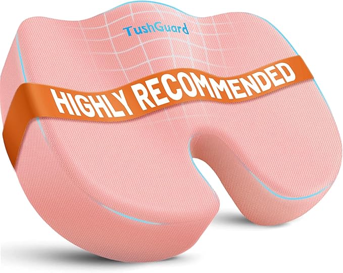 TushGuard Seat Cushion for Office Chair Memory Foam Non-Slip Cushion Back, Relief Chair Pad, Butt Pillow for Office, Car, Computer Desk, Pink, X-Large