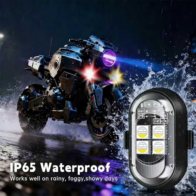 Upgraded 4-lamp high-Brightness 8-Group Wireless LED Warning Strobe Lights |8 Colors, Waterproof Lights with Remote Control| Wireless led Strobe Lights for Cars, Motorcycles, Bicycles and Drones (8)