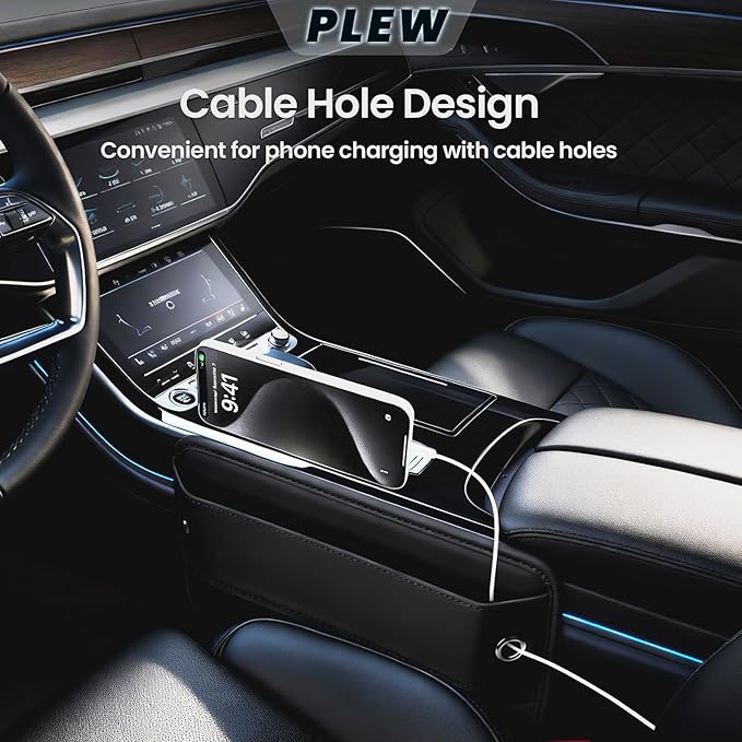 2-Pack Car Seat Gap Filler Organizer - Upgraded Anti-Slip Strap Design - Premium Leather Side Console Pocket - Prevent Phone Falling - (0.2”-1.2" Gaps),Clever Gifts For SUV, Truck & Sedan, Black