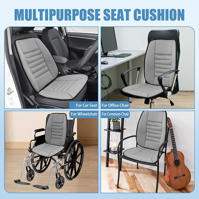 Car Seat Cushion, Memory Foam Cushion for Car Seat, Lumbar Support Pillow, Seat Cushion for Full Back and Seat, Ideal for Car Seat Driver, Office Chair, Wheelchair and Back Pain Relief (Gray)