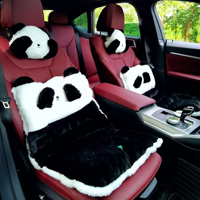 Car Headrest Pillow, Car Neck Pillow，Cute Panda Car Seat Headrest Neck Rest Cushion Pillow 1 Pair（Panda Covering Eyes）