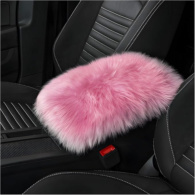 Center Console Cover, 11.81"×7.87" Automotive Fluffy Plush Center Armrest Protector, Universal Furry Comfortable Center Console Pad for Cars Trucks SUVs, Car Accessories (Pink)