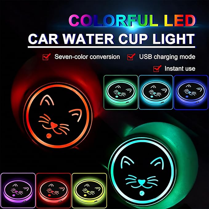 Heart Dog Paw LED Cup Holder Lights for Car,2Pcs LED Light Up Cup Holder Coasters with USB Charging 7 Colors,Waterproof Interior Atmosphere Lamp,Car Decor Accessories Gifts for Women Men Pet Love