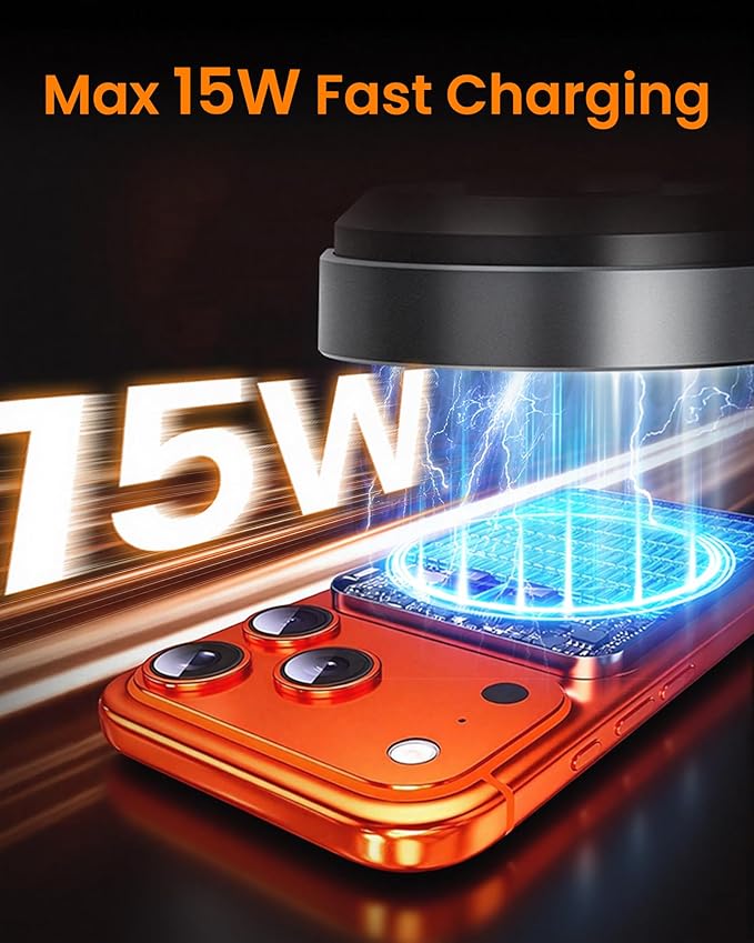 for MagSafe Car Mount Charger, 15W Fast Wireless Cars Charger with Retractable Charging Cable, Magnetic Car Phone Holder for iPhone 17/16/15/14/13/12 Series (Plus & Mini) (Black)
