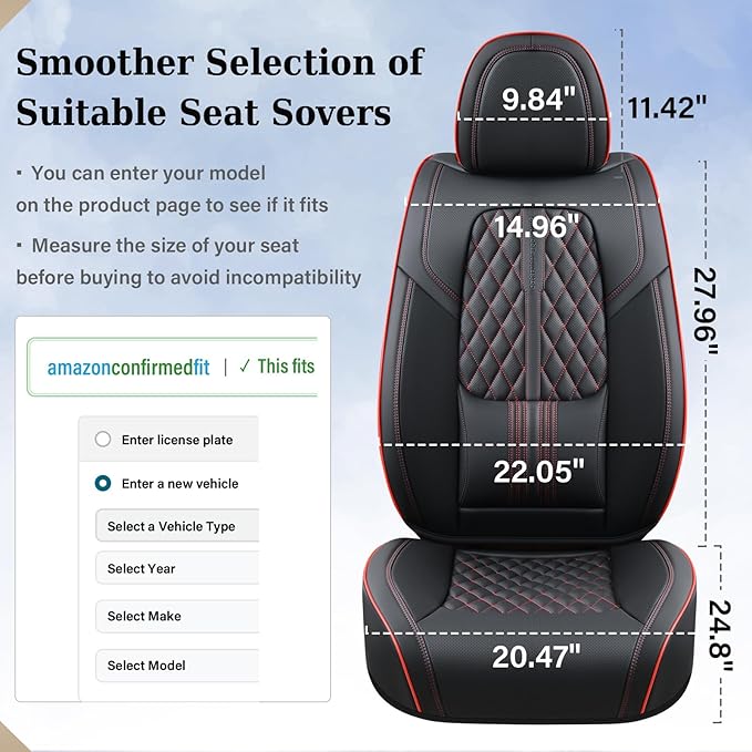 Coverado Car Seat Covers Full Set, Automotive Front and Rear Seat Covers with Backrest, Nappa Leather Car Seat Protectors Waterproof, Universal for Most Vehicles,Black