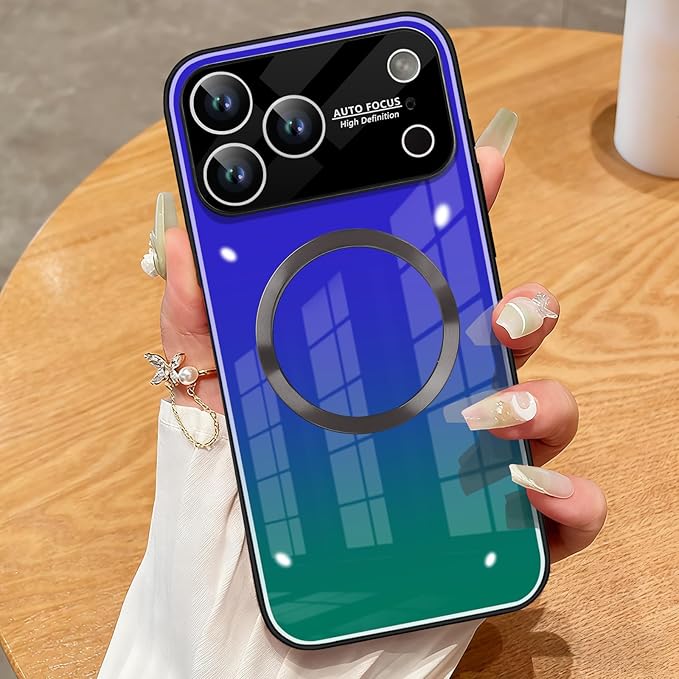 Guppy Compatible with iPhone 17 Pro Magnetic Case, with Full Camera Lens Protector [Compatible with MagSafe] Scratch Resistant Gradient Glass Back Cover Phone Case-Purple
