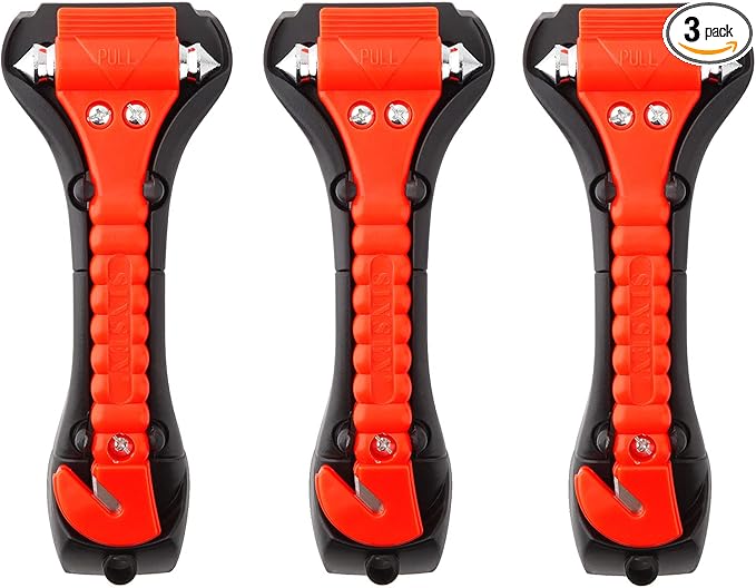 SINSEN Car Safety Hammer Set of 3 Emergency Escape Tool Auto Car Window Glass Hammer Breaker and Seat Belt Cutter Escape 2-in-1 for Family Rescue & Auto Emergency Escape Tools (3 PCS)