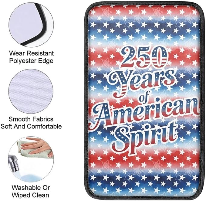 Dreaweet 250 Years American Flag Car Center Console Cover Universal Fit Scratch Resistant Arm Rest Cover for SUV Sedan Soft Comfort Armrest Cover Center Console Cushion Pad