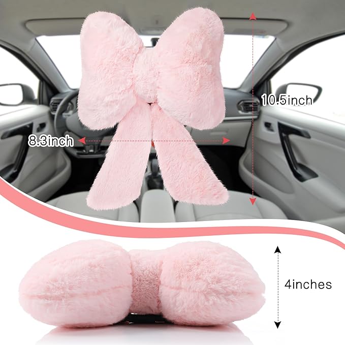 Macarrie 2 Pcs Car Neck Pillow Plush Butterfly Bow Car Headrest Pillow Comfortable Seat Neck Support Cute Head Rest Accessories for Driving Travel Driver Chair Girl Style Interior Decor(Pink)
