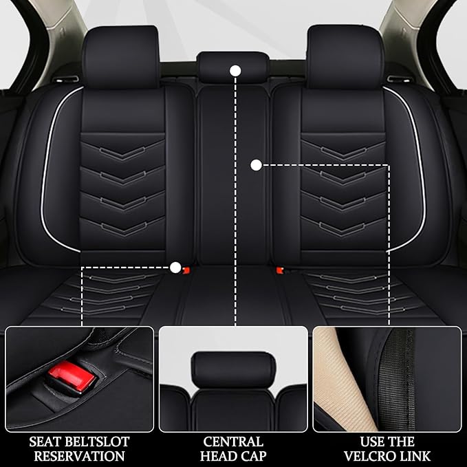 Car Seat Covers 7 Seats for Ford Explorer 2000-2025, Waterproof Durable Compatible Airbag, Premium Leather Seat Protector(7 Seats Standard,Black White)