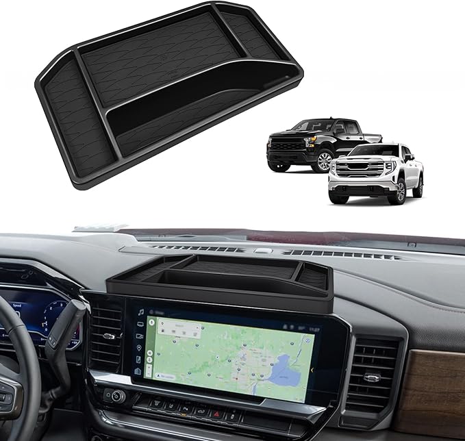 Muslogy Dashboard Organizer Compatible with 2022-2026 Chevy Silverado/GMC Sierra 1500, 2024-2026 2500HD 3500HD Accessories Center Console Organizer Storage Box Mounted Tray (Fit 13.4-inch Screen ONLY)