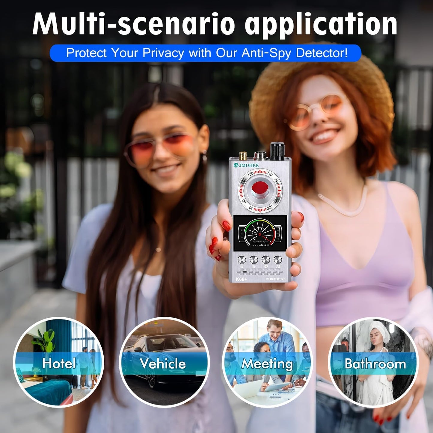 JMDHKK Hidden Camera Detector & Bug Detector – Magnetic Tracker & Wireless Signal Finder for Home, Office, Hotel, Car – Advanced Privacy Protection for Travel & Security（Silver