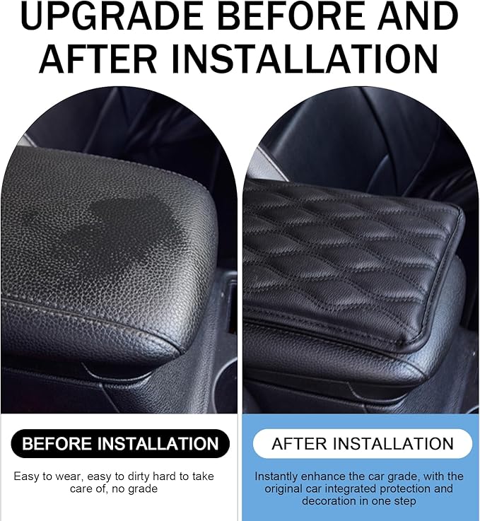 Car Center Console Cover, 11.57 x 8.19IN Leather Armrest Seat Box Cover Pad, Comfortable Waterproof Arm Rest Cover Protector, Car Interior Accessories, Universal for SUV, Truck (Black)