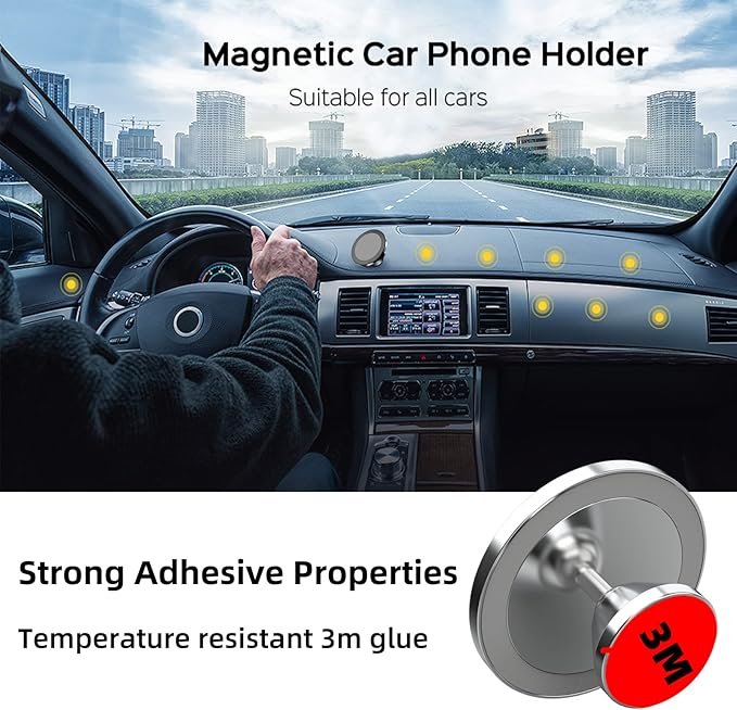 Magnetic Phone Holder for Car, [ 2 Groups Super Strong Magnet ] [ 360° Rotation ] Universal Dashboard Car Mount Holder Compatible with All Smartphones (Silver)