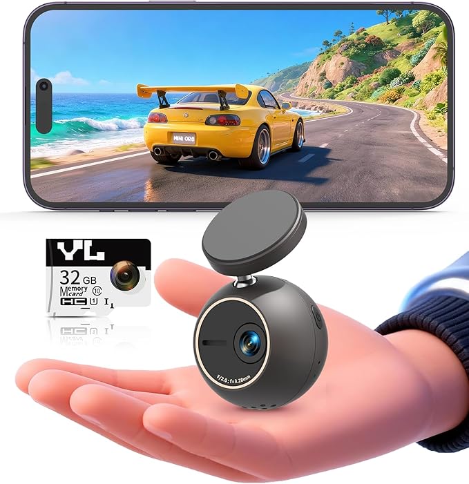 KAWA Dash Cam 2K with Voice Control,Mini Spherical Front Dashcam, 360° Rotatable Mount,32G SD Card,Built-in WiFi and App,G-Sensor,NightEagle Engine, 24H Parking Monitor, Video Recorder for Cars