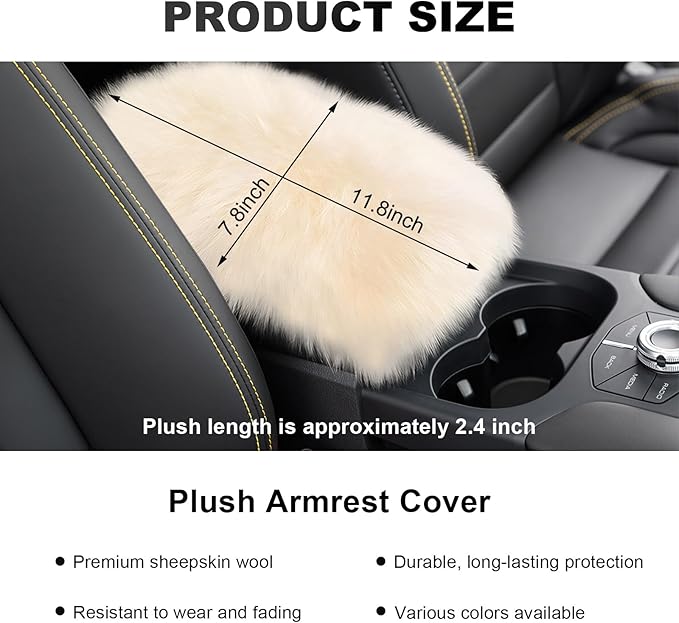 Center Console Cover, 11.81"×7.87" Automotive Fluffy Plush Center Armrest Protector, Universal Furry Comfortable Center Console Pad for Cars Trucks SUVs, Car Accessories (Beige)