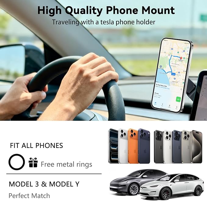 Tesla Model 3/Y Phone Mount for Magsafe, Foldable & Extendable Hidden Tesla Phone Holder with Strong Magnet for iPhone 17 Max, Magnetic Car Metal Mount for Tesla 3/Y/S/X/Cybertruck Screen