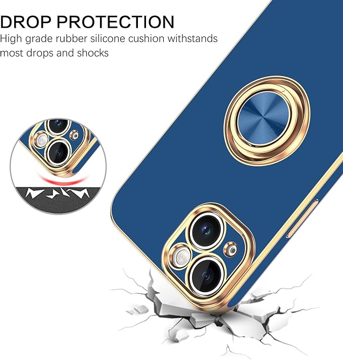 VENINGO iPhone 14 Case,Phone Cases for iPhone 14,Slim Fit Soft 360° Ring Holder Kickstand Magnetic Car Mount Supported Easy Clean Shockproof Protective Cover for Apple iPhone 14 6.1" 2022, Deep Blue
