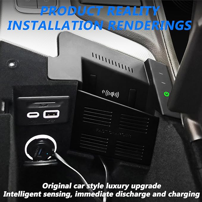 Car Wireless Charger for Cadillac CT5 (2020 2021 2022 2023 2024) Cigarette Lighter Accessories, 15W Wireless & 27W USB Fast Charging Tray for i-Phone Sam-Sung