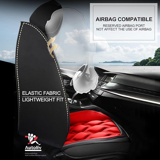 AOMSAZTO Car Seat Covers,Full Set 5 Seats Custom Fit for Honda Ridgeline 2006-2025,Faux Leather Automotive Cushion Covers Seat Protector,Airbag Compatible Waterproof (5 Seats Red)