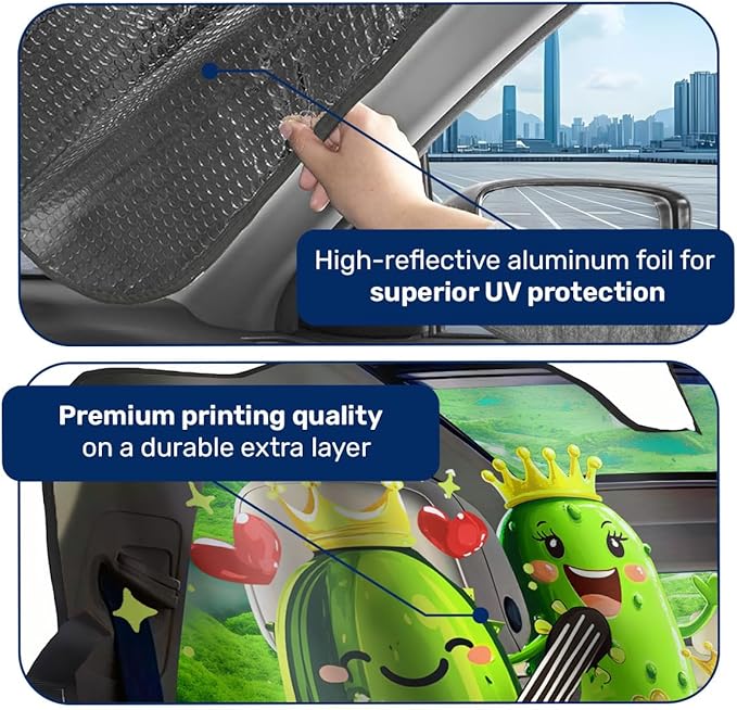 GENANY Pickle Family Windshield Sun Shade for Car SUV Truck (55x30 Inches), Funny Sun Shade Windshield, Shades for Windows, Protector Blocks UV, Car Decor