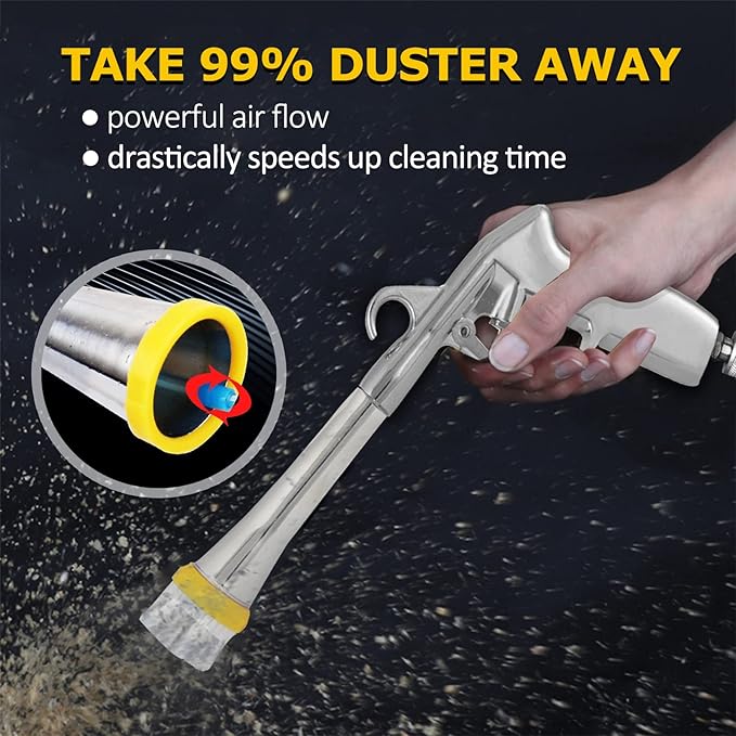 Car Cleaning Gun - High Pressure Air Blow Interior Detailing Kit With Air Duster Blower - Compressor Needed Tools (Silver)