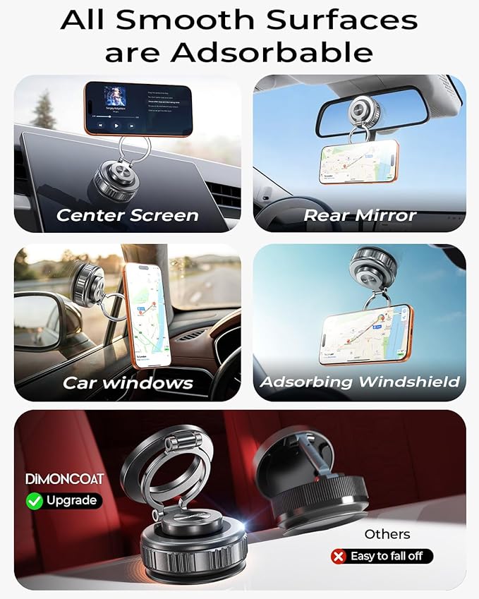 Magnetic Phone Holder for Car 2026 Heavy Duty Model [All Metal] 360° Adjustable Vacuum Suction Car Magsafe Phone Mount Cell Phone Holders for Your Car for iPhone 17 16 Pro Max 15 14 13 12 Plus